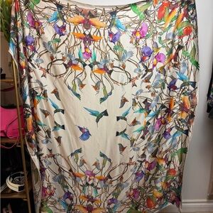 Perfect Moment 100% Silk Oversized Scarf – Hummingbird Print